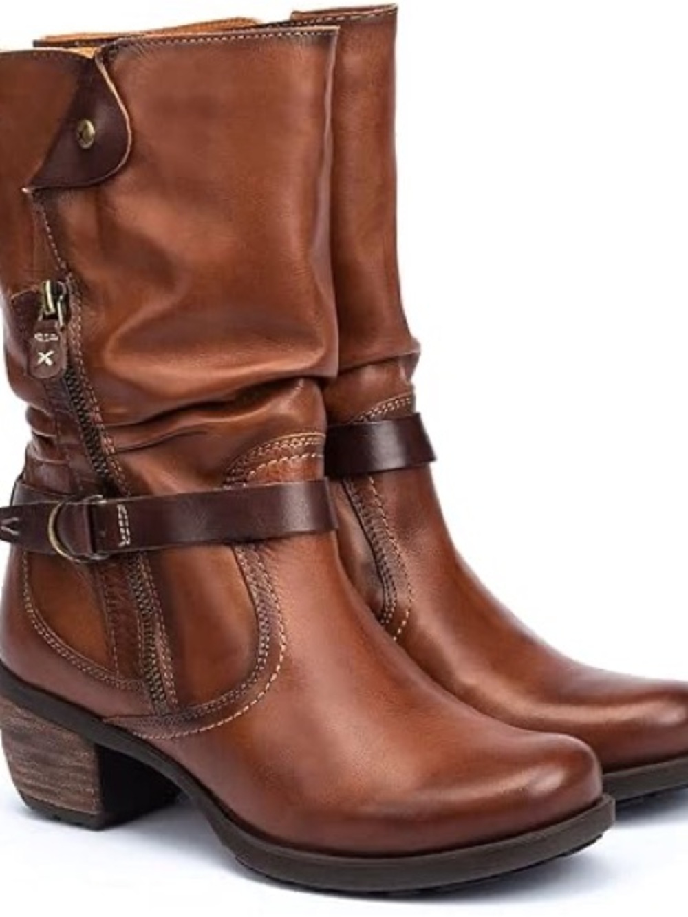 Pikolinos Women's Le Mans Brown
Leather Mid Calf Moto Buckle
Boots Women's